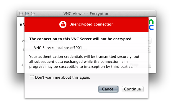 VNC Security Warning. VNC Security Warning.